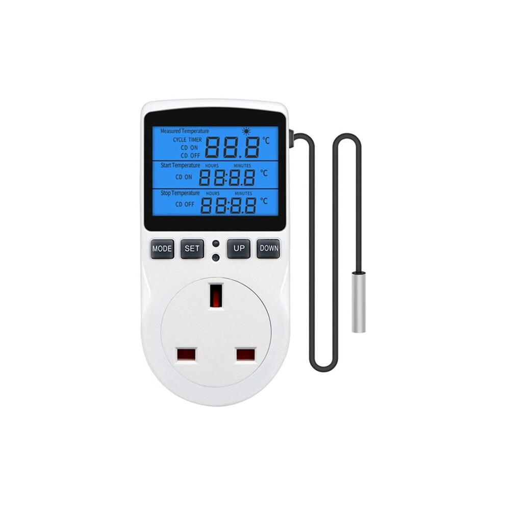 Timer Socket Thermostat Multi-Function Temperature Controller Outlet with Timer  Sensor Probe Heating Cooling UK