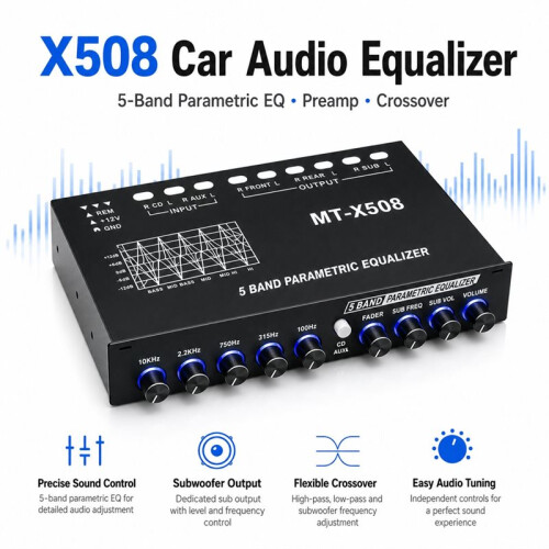 X508 Car Audio Equalizer 5 Band Parametric EQ Preamp Crossover Amplifier with Subwoofer Control for Car Stereo Tuning 1