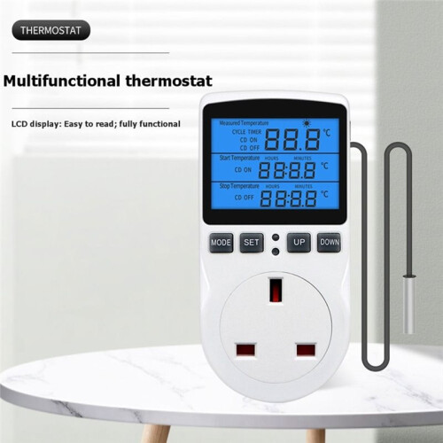 Timer Socket Thermostat Multi-Function Temperature Controller Outlet with Timer  Sensor Probe Heating Cooling UK 2