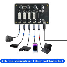 Conmutador de Audio AUX 3.5MM 5V 4 en 1 Salida Tipo C Relé Alimentado Sin Ruido Estéreo para PC Consola de Juegos TV Amplificador