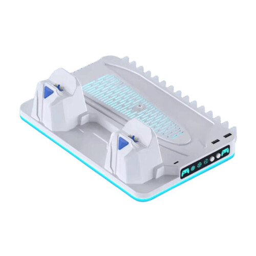 Cooling Stand for PS5/Slim/Pro with Dual Controller Fast Charging Dock, RGB Lighting, Game Disc Storage Rack