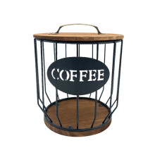 Wire Coffee Pod Holder with Wooden Lid 7-Pack