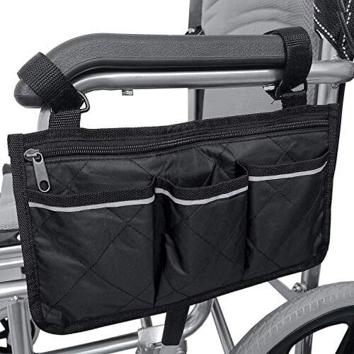 Wheelchair Side Bag Waterproof Armrest Pouch Black