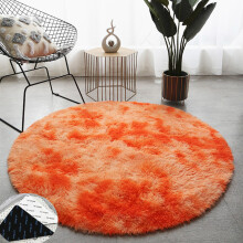 Orange Fluffy Round Area Rug 48 Inch Soft Plush Modern