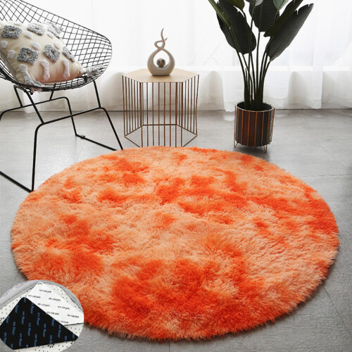 Orange Fluffy Round Area Rug 48 Inch Soft Plush Modern
