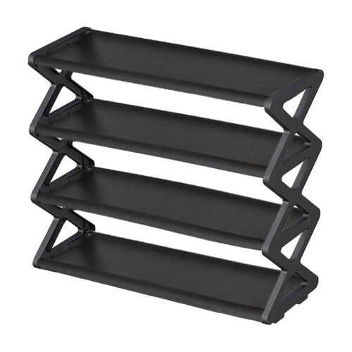 X-Type Metal Shoe Rack Black Modern 4-Tier