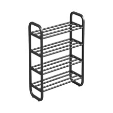 4-Tier Black Shoe Rack Steel Tube Space-Saving Ventilated