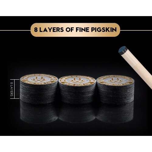 Pool Cue Tip Black 8-Pack Pig Skin 14mm 2