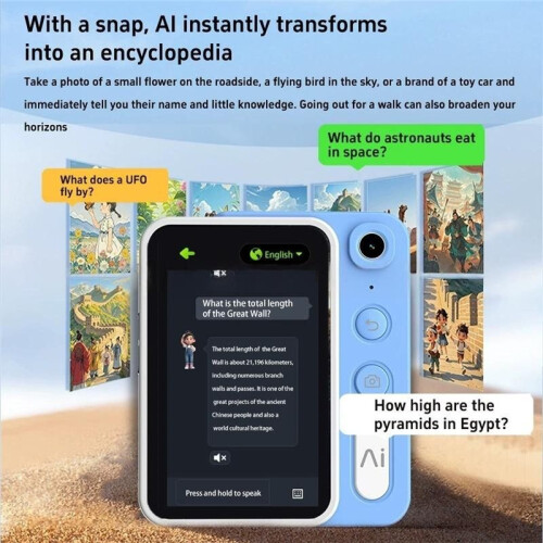 2.4G AI Kids Camera Learning Machine Portable Children Explore Camera Intelligent AI Educational Camera Bluer 2