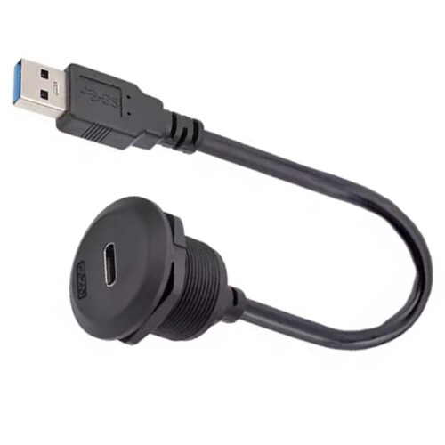 Panel Female Socket 30cm Length with Front Installation Male Straight Plug with Thread USB3.0 Circular Connector 1