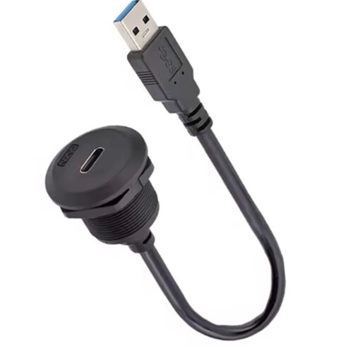 Panel Female Socket 30cm Length with Front Installation Male Straight Plug with Thread USB3.0 Circular Connector 2