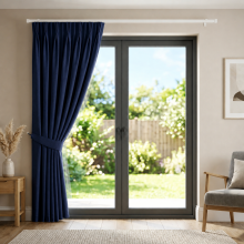 (Blue) Blackout Door Curtain with Tieback Plain Pencil Pleat Door Curtain