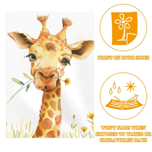 Drapeau de jardin aquarelle girafe et fleurs double face 12x18 1