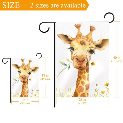 Drapeau de jardin aquarelle girafe et fleurs double face 12x18 2