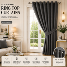 (Grey Ring Top) Ringtop Eyelet Curtains Blackout Pencil Pleat & Crushed Velvet Door Curtain with Tieback