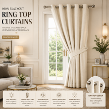 (Cream Ring Top) Ringtop Eyelet Curtains Blackout Pencil Pleat & Crushed Velvet Door Curtain with Tieback