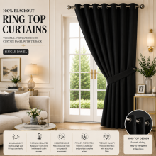(Black, 66" x 84"-Door Curtain) Insulated Heavy Thermal Blackout Curtains Pair Eyelet Ring Top Ready Made Window Panel Free Tieback