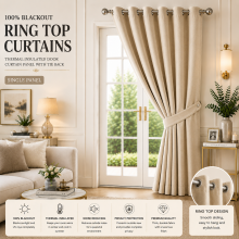 (Cream, 66" x 84"-Door Curtain) Insulated Heavy Thermal Blackout Curtains Pair Eyelet Ring Top Ready Made Window Panel Free Tieback