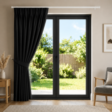 (Black Pencil Pleat) Ringtop Eyelet Curtains Blackout Pencil Pleat & Crushed Velvet Door Curtain with Tieback