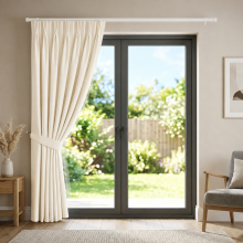 (Cream Pencil Pleat) Ringtop Eyelet Curtains Blackout Pencil Pleat & Crushed Velvet Door Curtain with Tieback