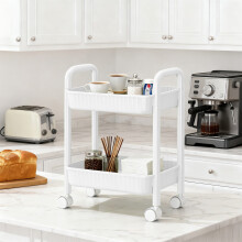 Rolling Utility Cart White 2-Tier with Locking Casters