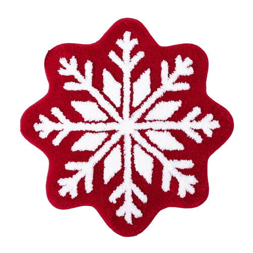Snowflake Bathroom Rug Red White 16x16 in