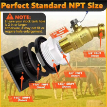 Stock Tank Drain Plug Kit with 3/4" NPT X3/4" GHT Brass Hose Faucet Garden Hose Connector