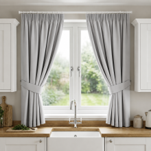 (Light Grey, 46" X 54" OR 117cm X 137cm) 100% Blackout Curtains Pencil Pleat Curtain Pair with Tiebacks