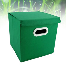 Grüne Aufbewahrungsbox aus Vliesstoff mit Deckel, 45 x 30 x 27 cm