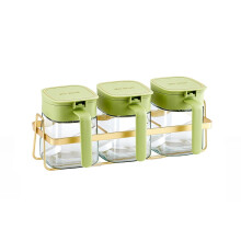 Ensemble de cuisine vert pour épices avec 3 récipients en verre et