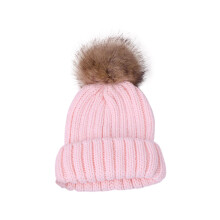 Bonnet d'hiver tricoté pour enfant, doublé de coton, avec pompon en fausse fourrure.