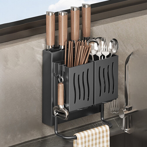 Wall-Mounted Kitchen Utensil Organizer with Drying Tray