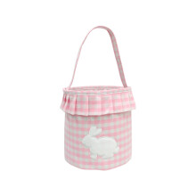 Sac à pompon lapin de Pâques en tissu à carreaux roses (1 pièce)