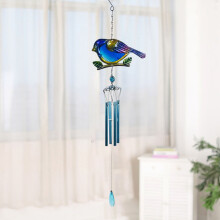 Carillon éolien d'extérieur en verre métallique teinté, motif Pinson bleu