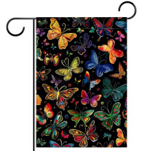 Drapeau de bienvenue pour jardin avec papillons, fond noir, 30 x 45 cm