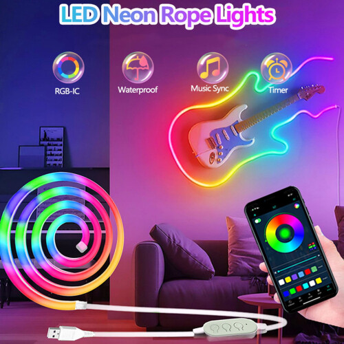 Bande LED néon flexible RGB avec synchronisation musicale Bluetooth