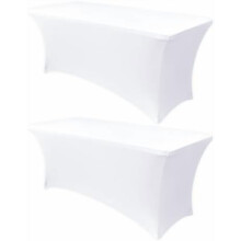 Nappe blanche en spandex de 2,44 m (8 pi) - Lot de 2 - Convient aux tables de 244 x 76 x 76 cm (96 x 30 x 30 po)