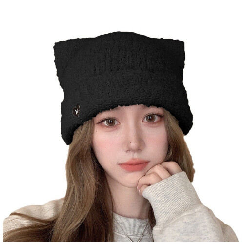 Πλεκτό Καπέλο Cat Beanie για Γυναίκες Μαύρο Ένα Μέγεθος