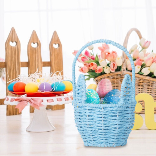 Panier de Pâques en corde de papier tressée bleue