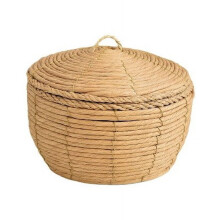 Petit panier de rangement rond tissé à la main avec couvercle