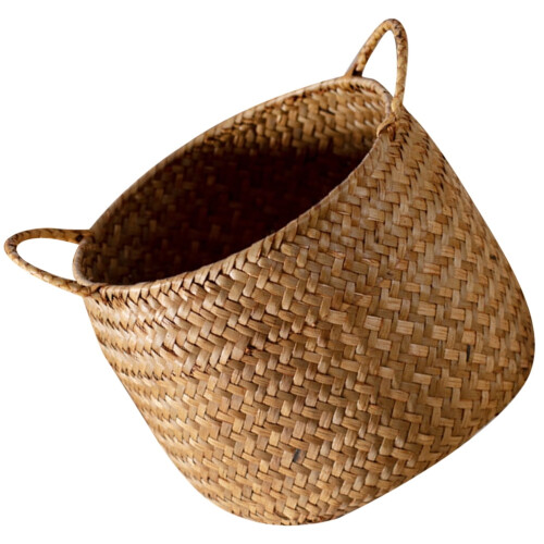 Panier à linge tressé pour composition florale de bureau