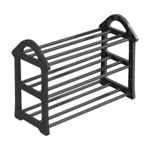 Plastic Shoe Rack Black 3-Tier Ventilated Slats