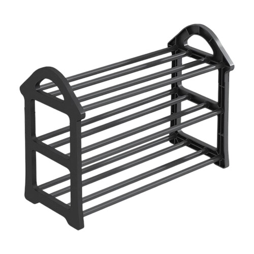 Plastic Shoe Rack Black 3-Tier Ventilated Slats