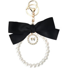 Pearl Bow Keychain for Women Pink Black Beige