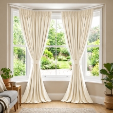 (Cream, 66" X 72" OR 168cm X 183cm.) 100% Blackout Curtains Pencil Pleat Curtain Pair with Tiebacks