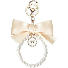Pearl Bow Keychain for Women and Girls Pink Black Beige