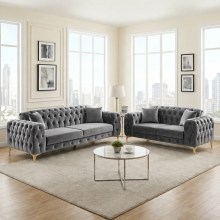 (Grey, Fabric Swatch) Luxury 1,2,3 Seater Velvet Sofa Chesterfield Settee Lounge Chaise Couch Loveseat
