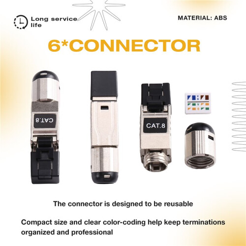 Conector Cat8 RJ45 Blindado Plug de Terminação Reutilizável Plug Modular Ethernet para Cabo Ethernet LAN Sólido e Trançado 2