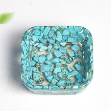 (Turquoise) Resin Square Dismagnetization Bowl With Natural Crystal Fill For Office Decor Gift And Giving