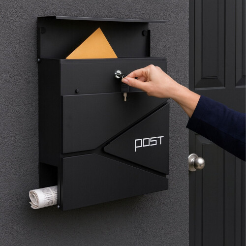 Postkasse med avisindkast - Matsort stål